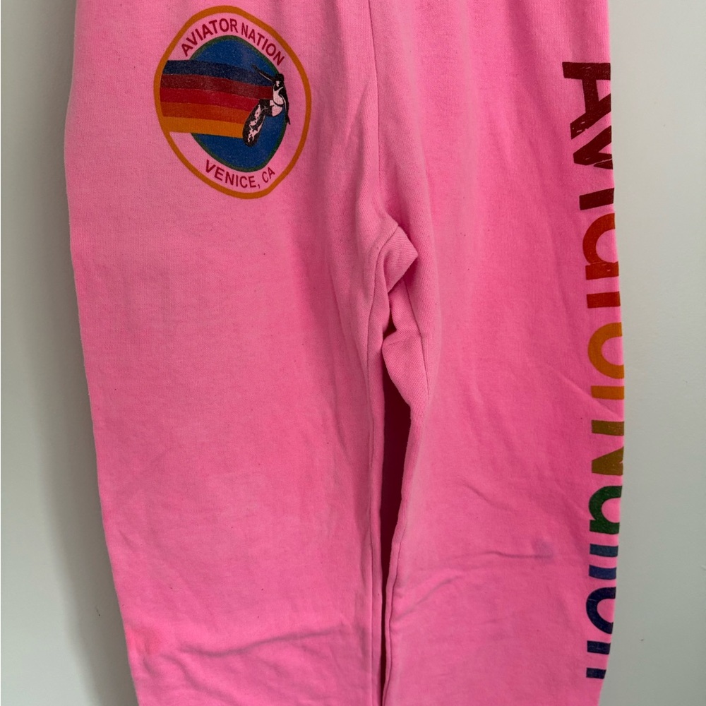 Aviator Nation Pink Sweatpants with Rainbow Logo